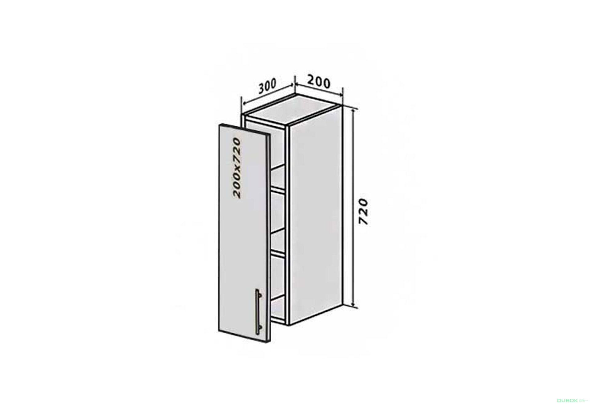 Obrázek 1 - V1 Police + fasáda s panty 200x720 Lori Luxe