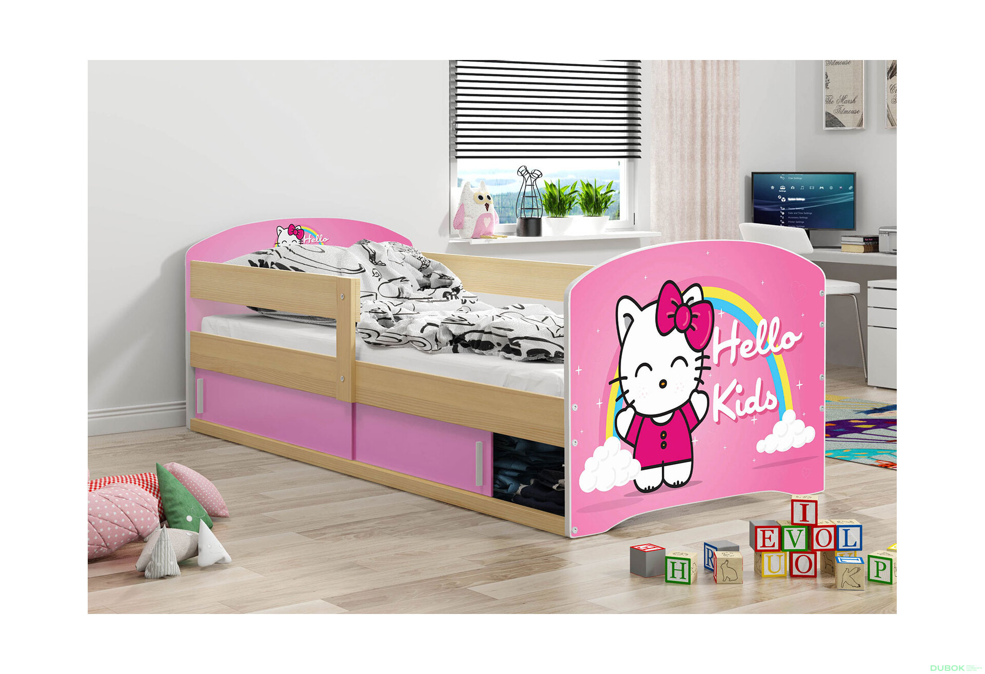 Obrázek 2 - Postel Luki 1 borovice Hello Kids 80x160 cm s roštem, matrací