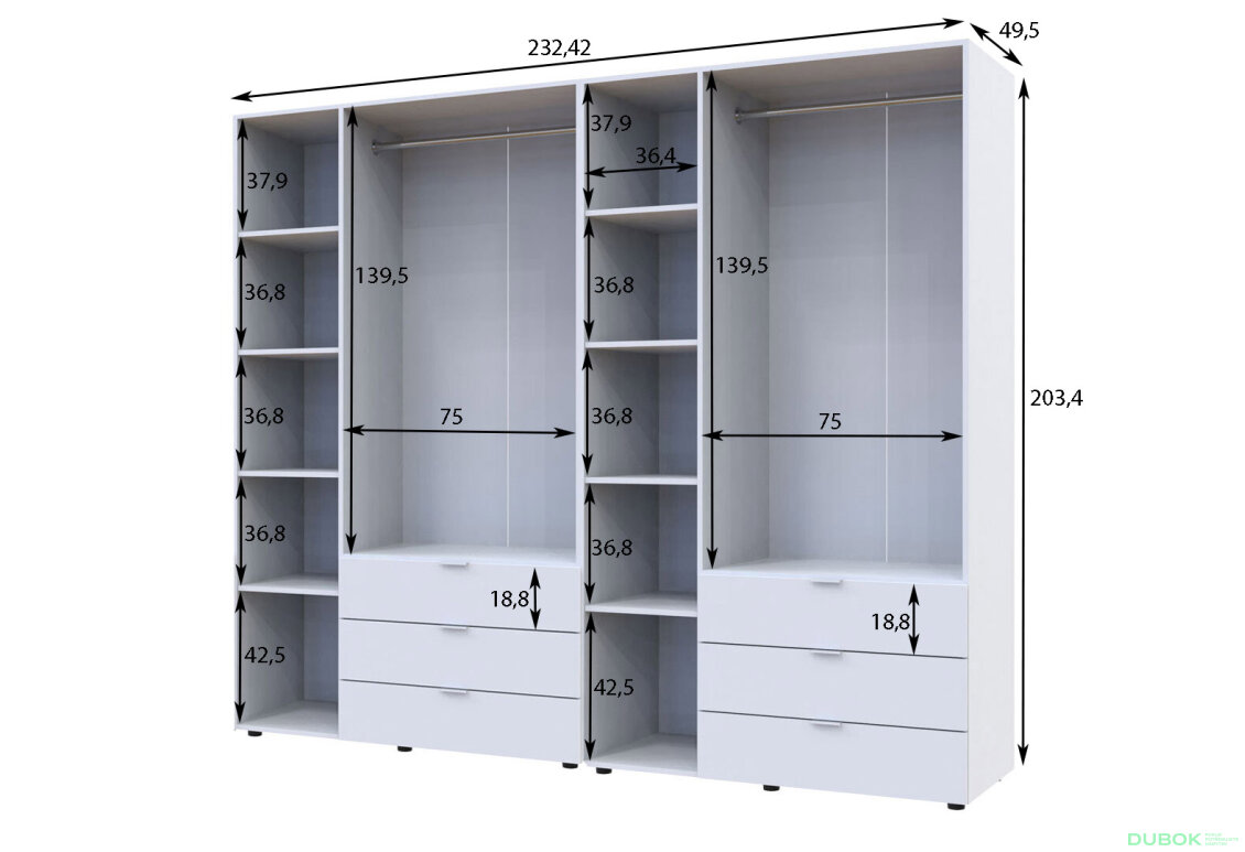 Obrázek 7 - Skříň šestidveřová Gelar 232.42 cm Kašmír