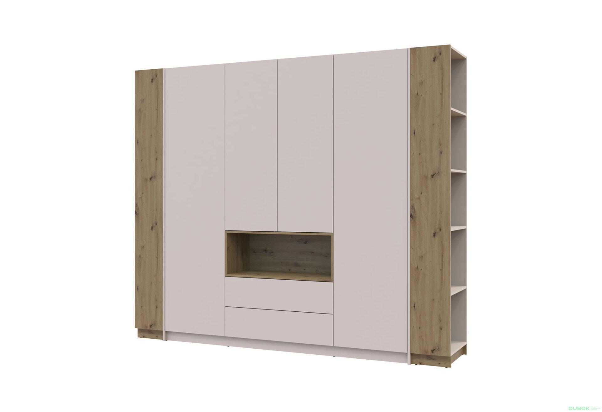 Obrázek 1 - Skříň Dale 4D + 2 Regál otevřený Kašmír/Dub artisan/Kašmír