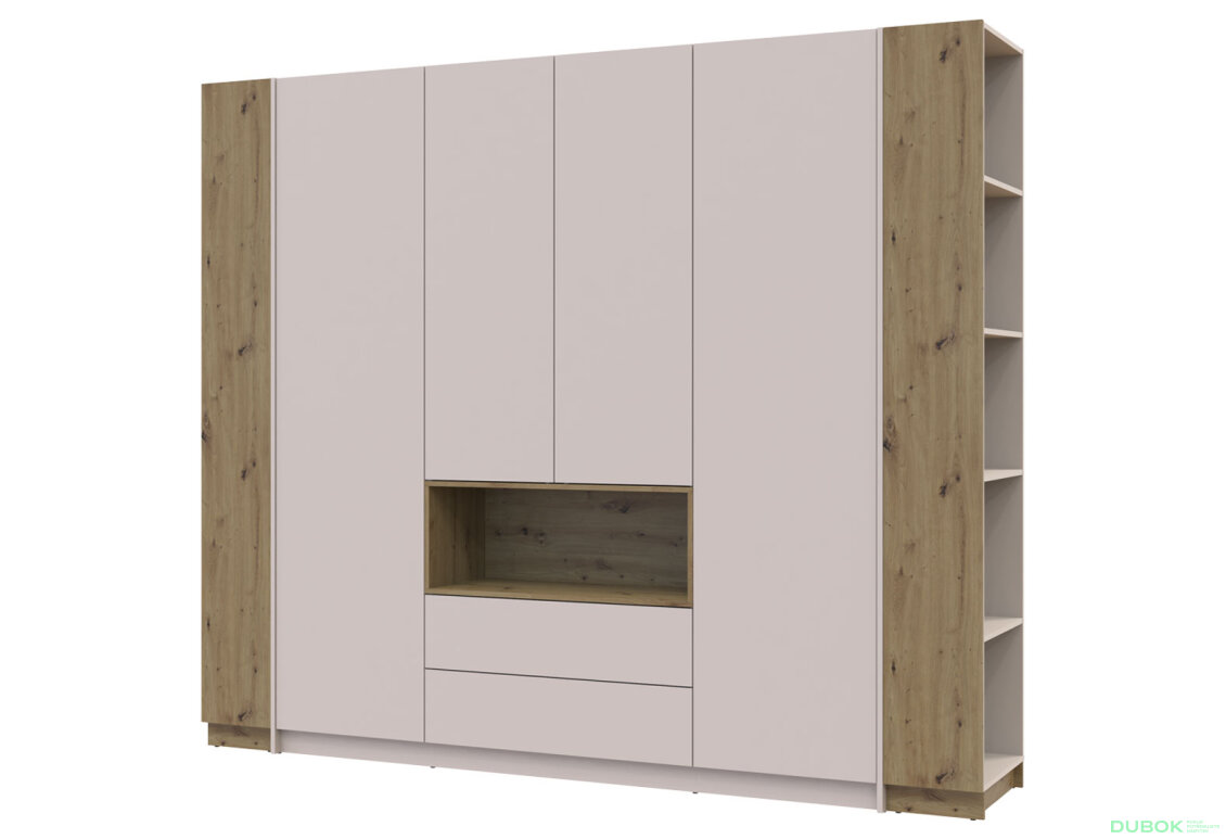 Skříň Dale 4D + 2 Regál otevřený Kašmír/Dub artisan/Kašmír