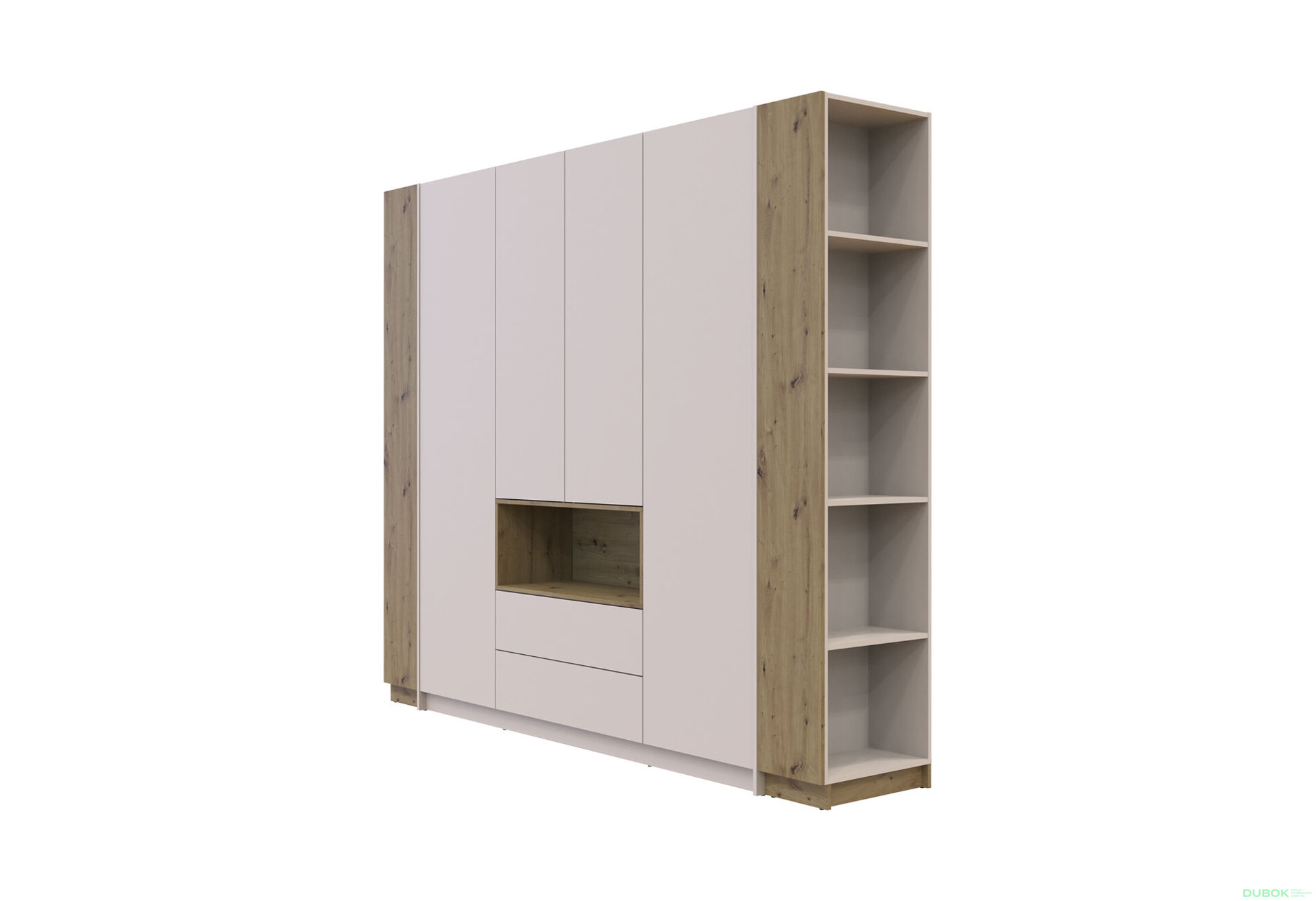 Obrázek 6 - Skříň Dale 4D + 2 Regál otevřený Kašmír/Dub artisan/Kašmír