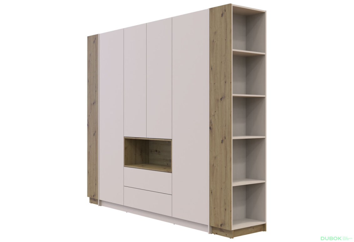 Obrázek 6 - Skříň Dale 4D + 2 Regál otevřený Kašmír/Dub artisan/Kašmír