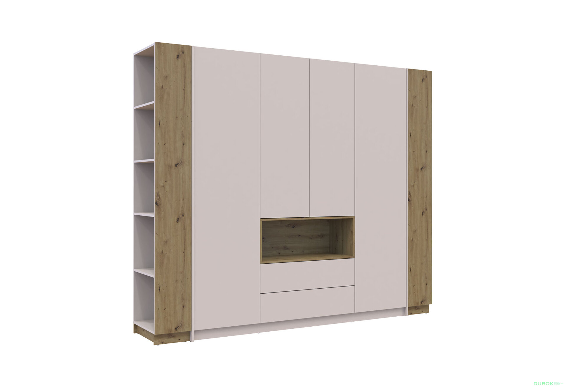 Obrázek 4 - Skříň Dale 4D + 2 Regál otevřený Kašmír/Dub artisan/Kašmír