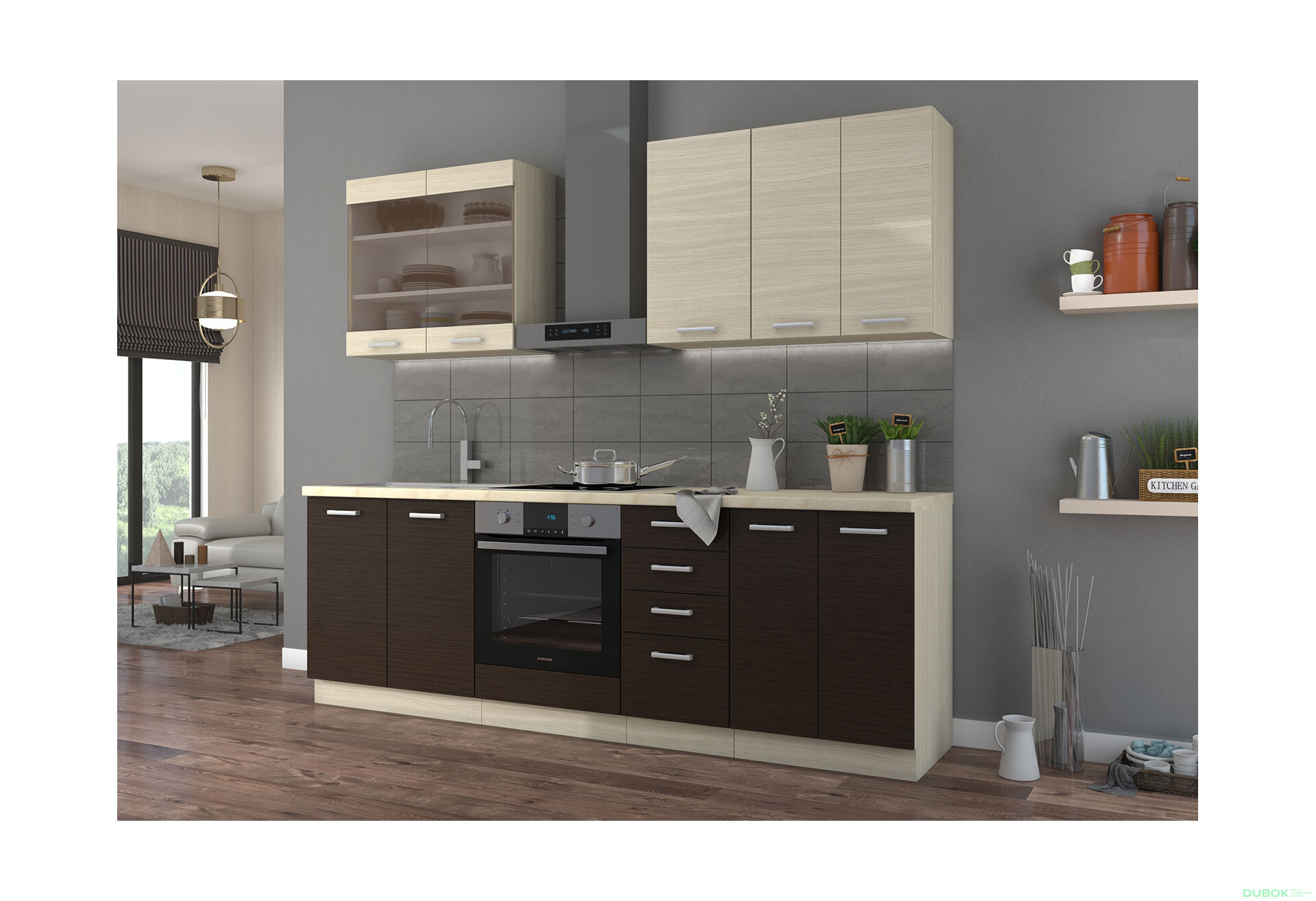 Obrázek 2 - Kuchyňská sestava 2.4 m Chamonix dub ferrara / tmavé legno