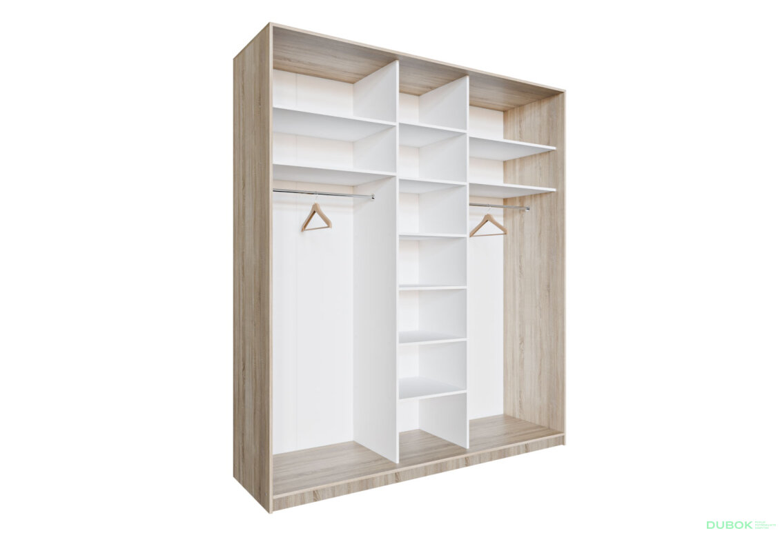 Obrázek 9203 - Skříň 3D 2220x2400x600, 2 DTD + 1 zrcadlo, dub sonoma