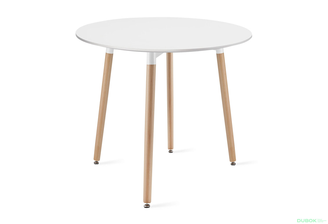 Stůl KAMI Kulatý 80cm - bílý / přírodní nohy