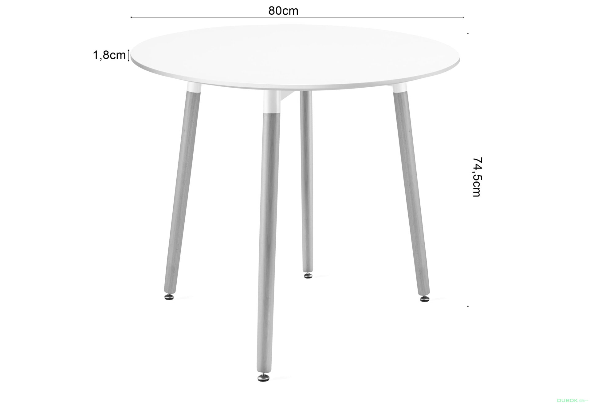 Obrázek 4 - Stůl KAMI Kulatý 80cm - bílý / přírodní nohy