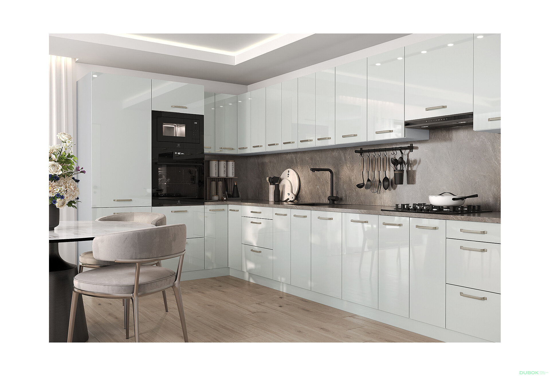 Obrázek 1 - Sada 400×150 cm, bílá / trend šedá lesk Liona
