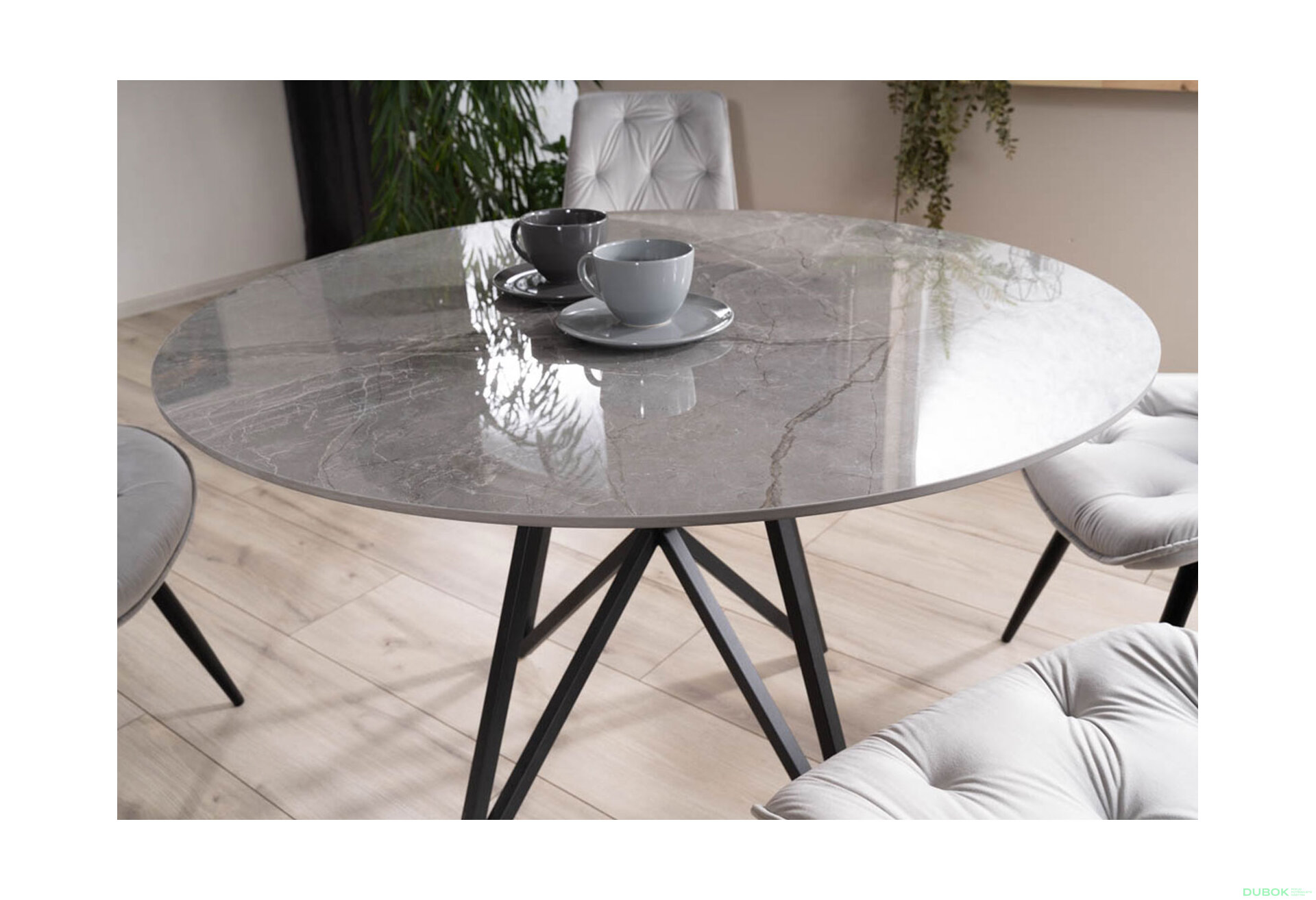 Obrázek 3 - Stůl Murano 120 šedý + 4 židle Cherry II Velvet světle šedý Bluvel 03