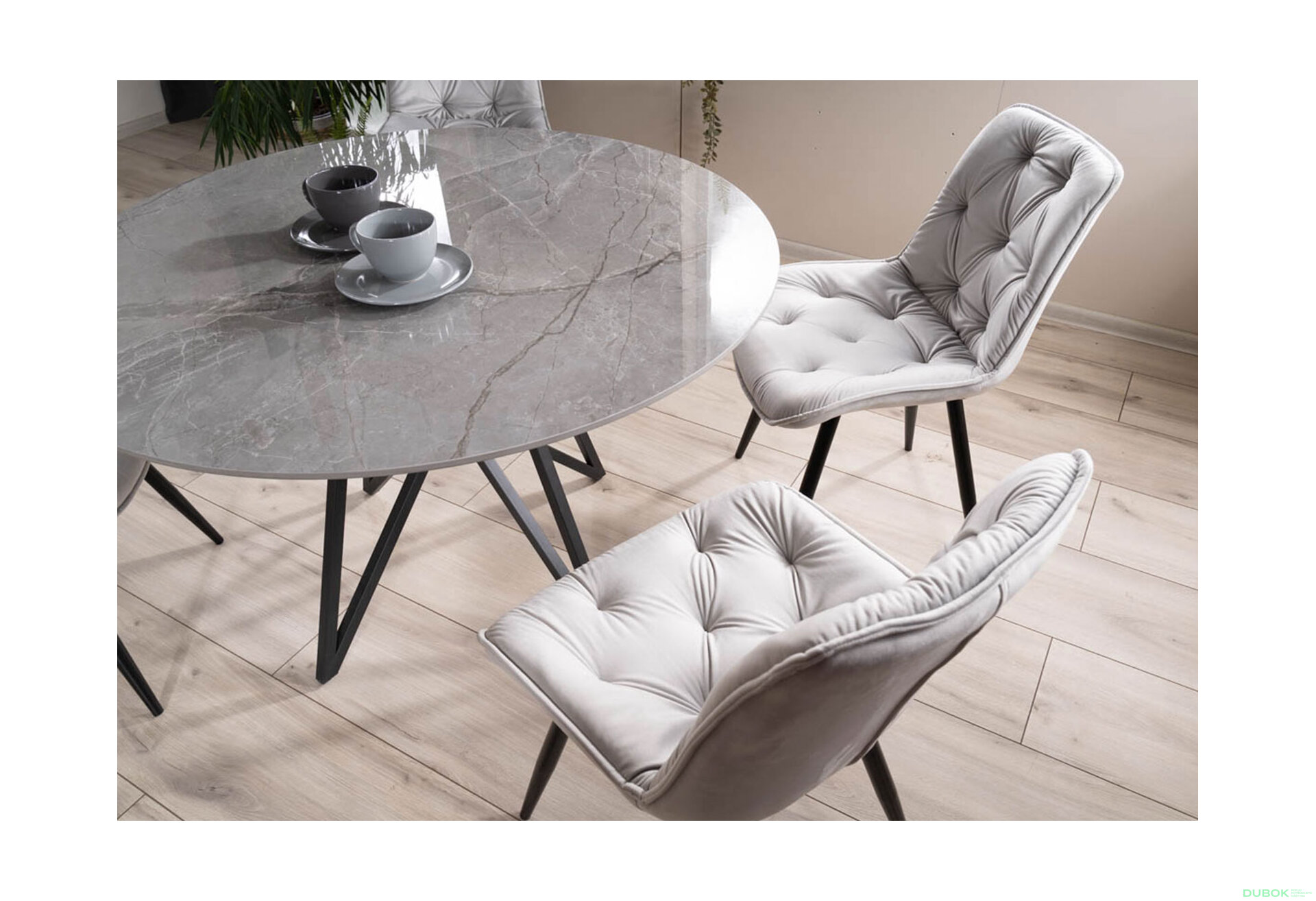 Obrázek 4 - Stůl Murano 120 šedý + 4 židle Cherry II Velvet světle šedý Bluvel 03
