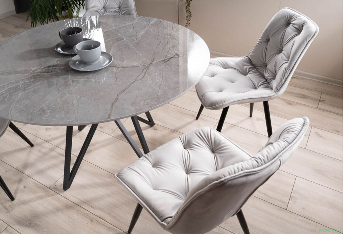 Obrázek 4 - Stůl Murano 120 šedý + 4 židle Cherry II Velvet světle šedý Bluvel 03