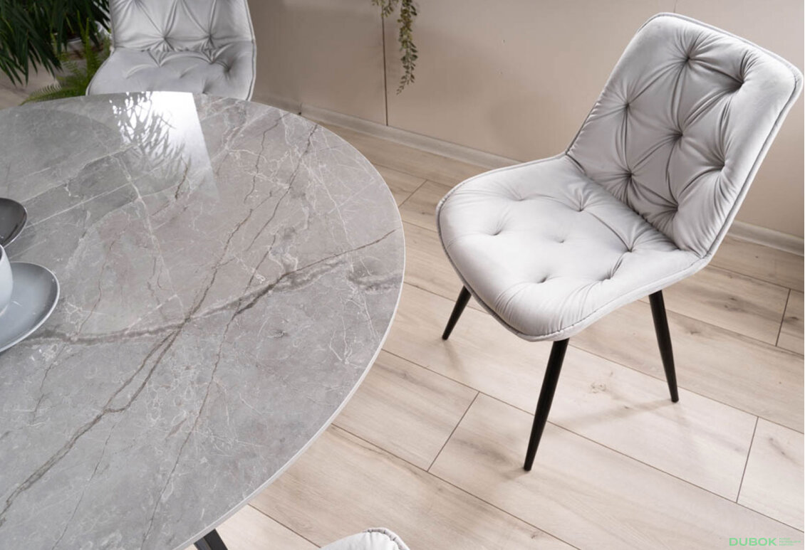Obrázek 5 - Stůl Murano 120 šedý + 4 židle Cherry II Velvet světle šedý Bluvel 03