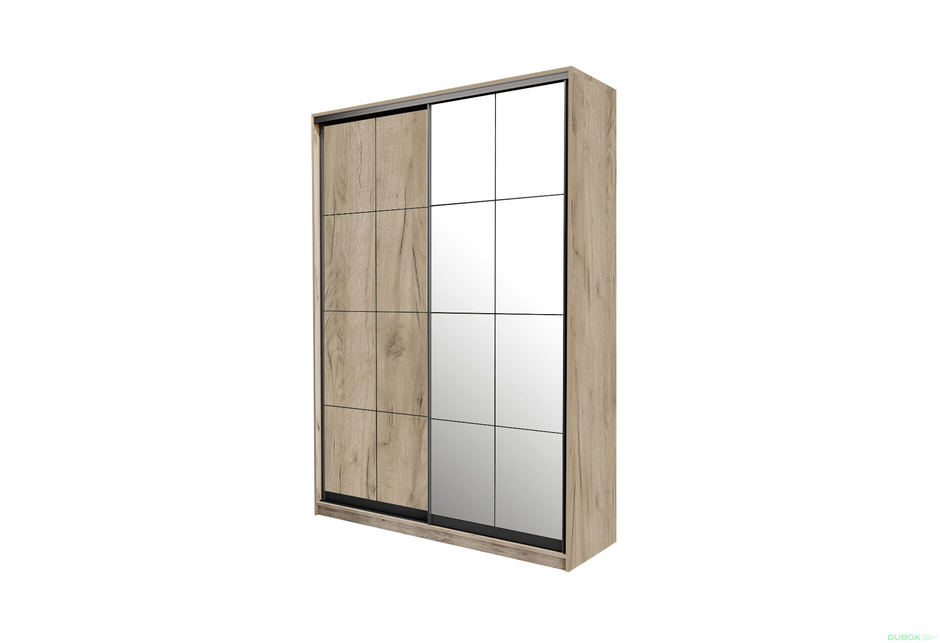 Obrázek 1 - Skříň 2D Loft 1200x2400x600, DTD + zrcadlo, Lines BL, Dub kraft šedý