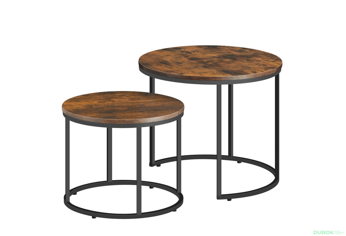Kulatý konferenční stolek 2ks - rustikální / černé nohy