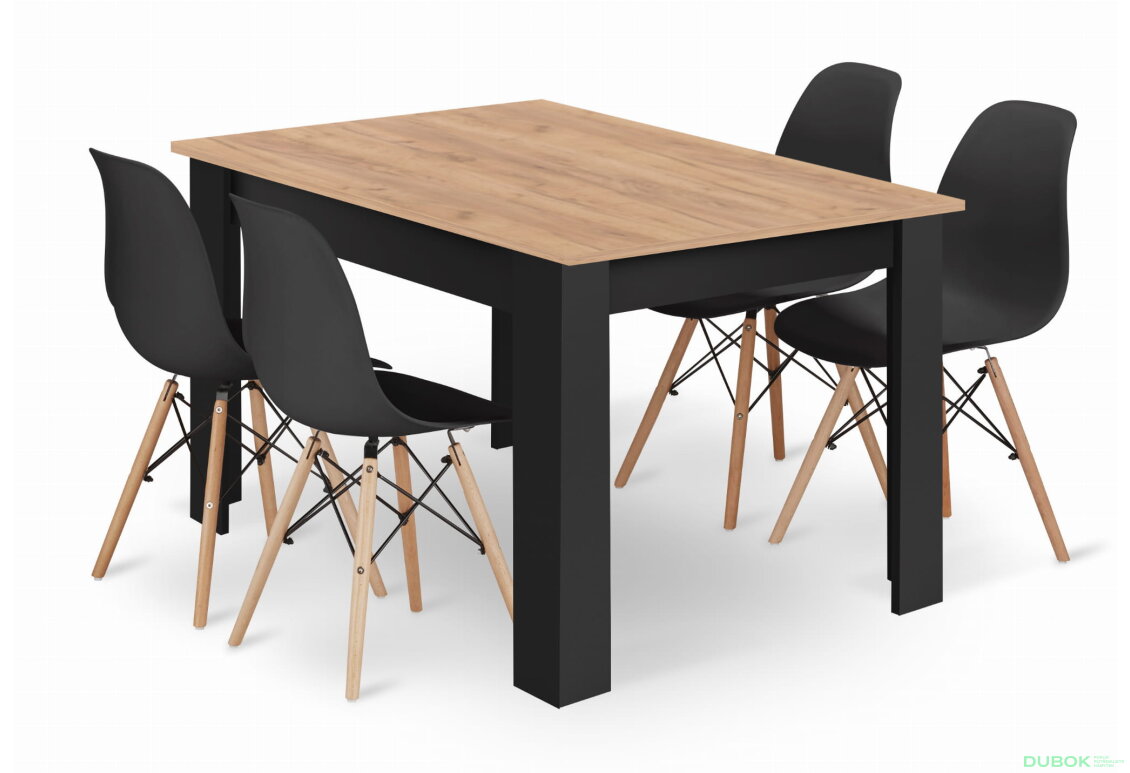 Sada stůl NP 120x80 Craft Černý + 4 židle OSAKA černá