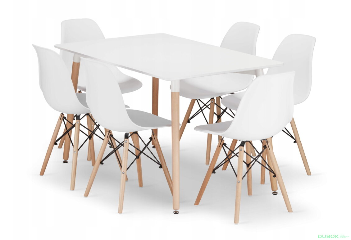 Sada obdélníkový stůl ADRIA 120x80 bílý + 6 židlí OSAKA bílé