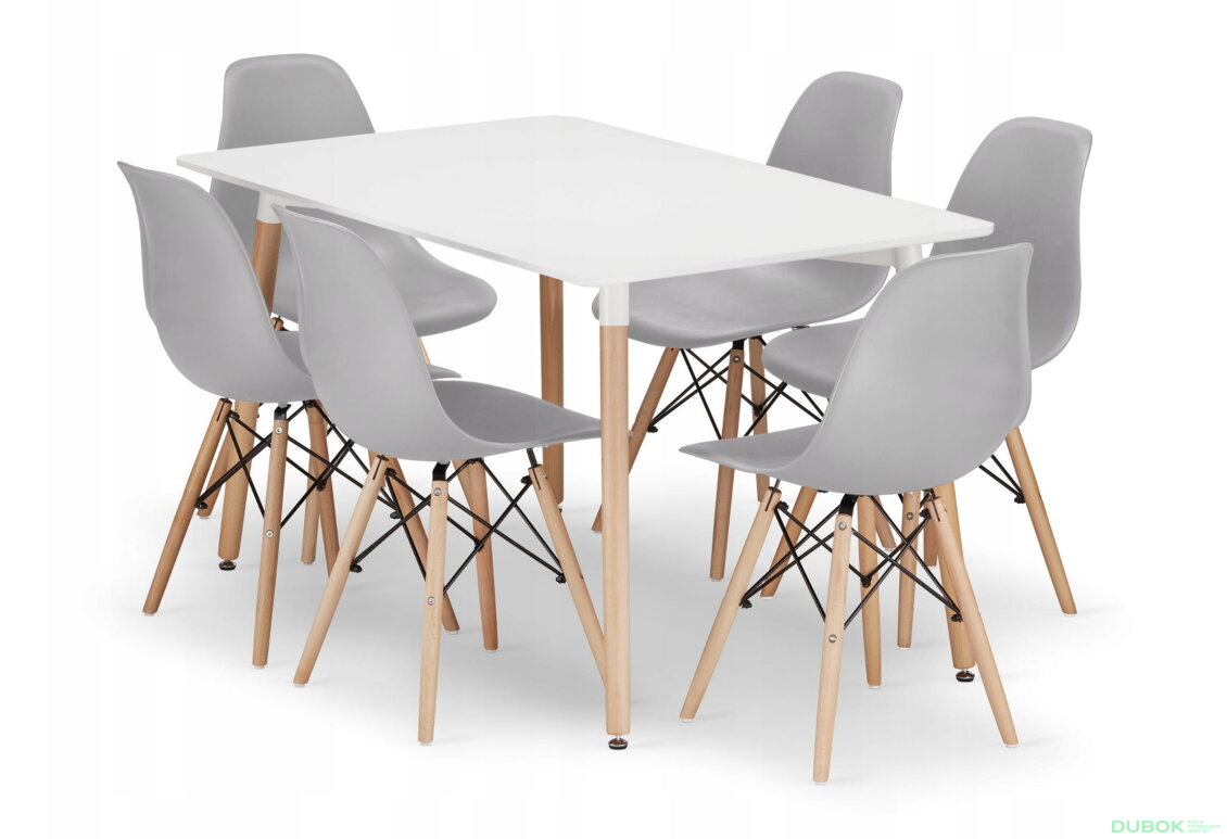 Sada obdélníkový stůl ADRIA 120x80 bílý + 6 židlí OSAKA šedé
