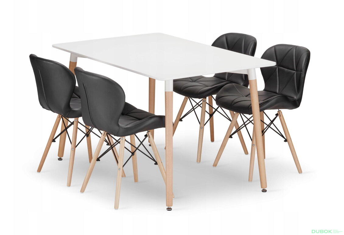 Sada obdélníkový stůl ADRIA 120x80 bílý + 4 židle LAGO černé
