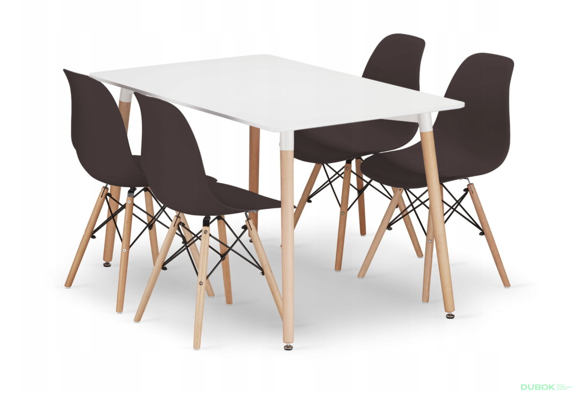 Sada obdélníkový stůl ADRIA 120x80 bílý + 4 židle OSAKA hnědé