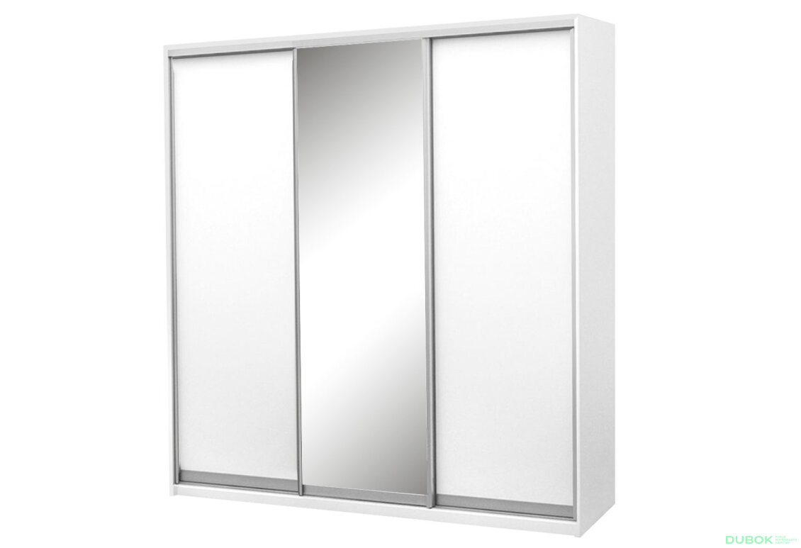 Skříň 3D 2220x2400x600, 2 DTD + 1 zrcadlo, bílá