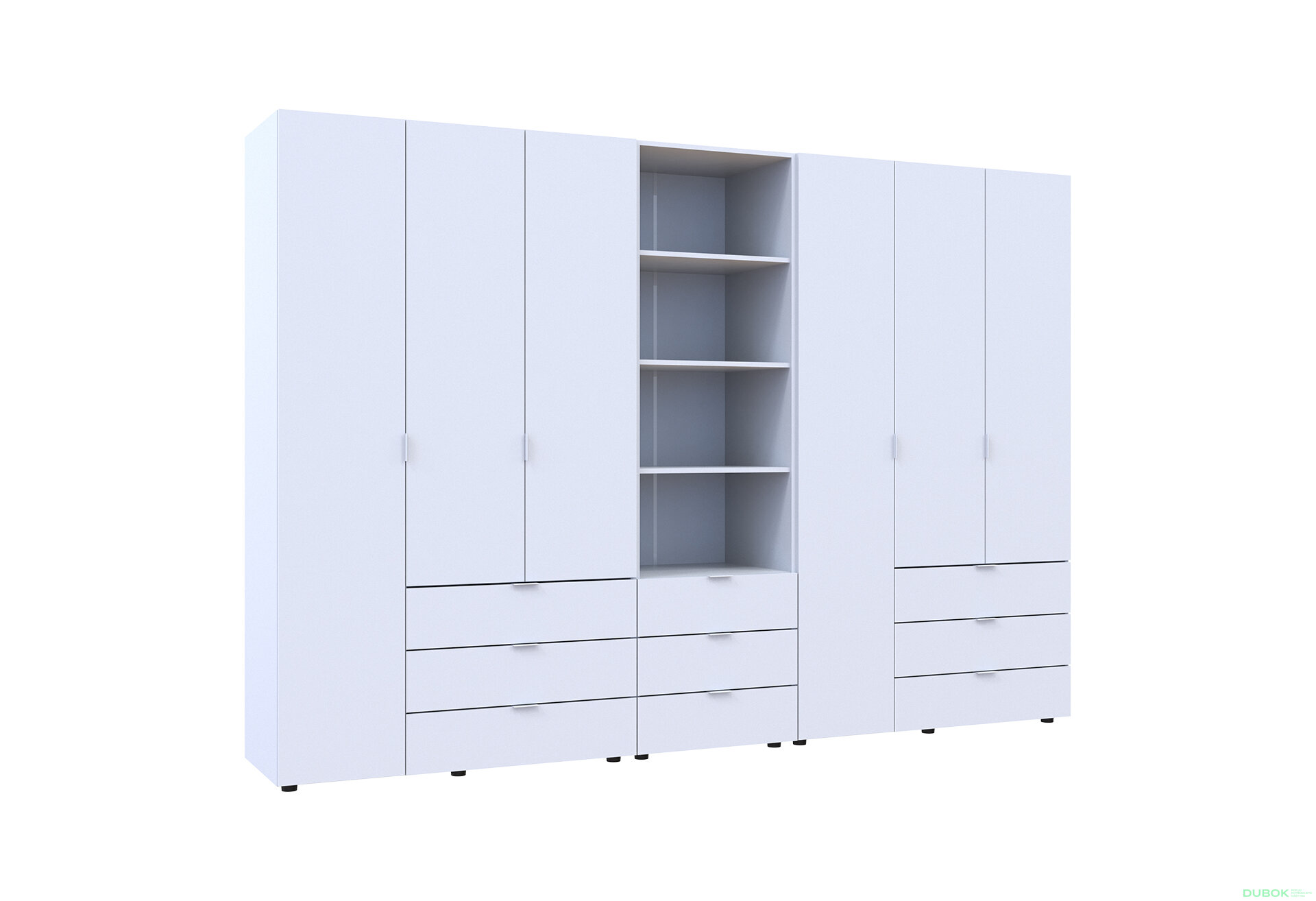 Obrázek 4 - Skříň šestidveřová s regálem se zásuvkami Gelar 292.4 cm bílý