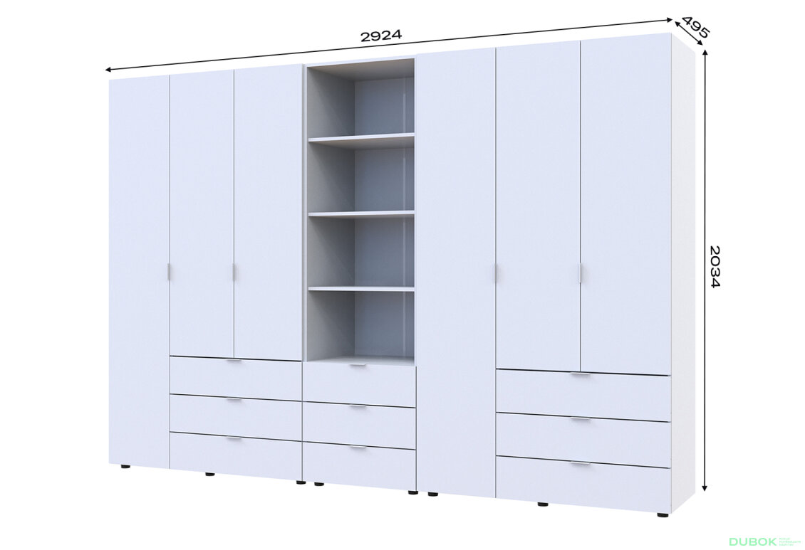 Obrázek 7 - Skříň šestidveřová s regálem se zásuvkami Gelar 292.4 cm bílý