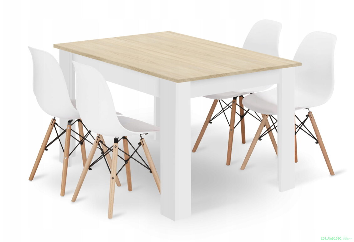Sada obdélníkový stůl 120x80 dub sonoma + 4 židle OSAKA bílé