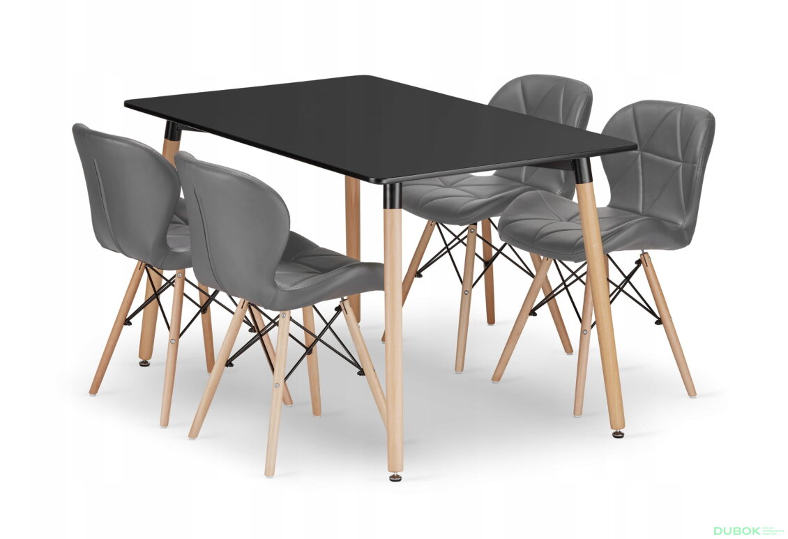 Sada obdélníkový stůl ADRIA 120x80 černý + 4 židle LAGO šedé
