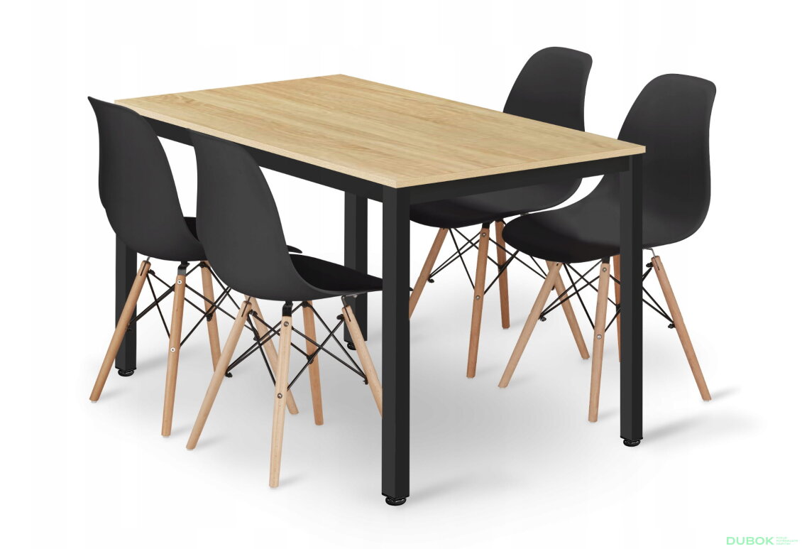 Sada obdélníkový stůl TESSA 120x60 světlý dub + 4 židle OSAKA černé