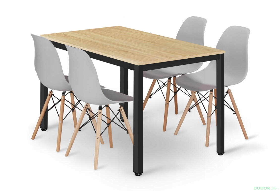 Sada obdélníkový stůl TESSA 120x60 světlý dub + 4 židle OSAKA šedé