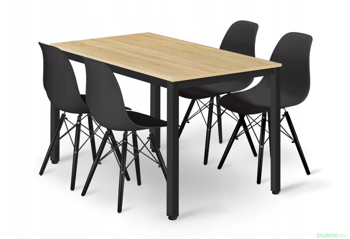 Sada obdélníkový stůl TESSA 120x60 světlý dub + 4 židle OSAKA černé