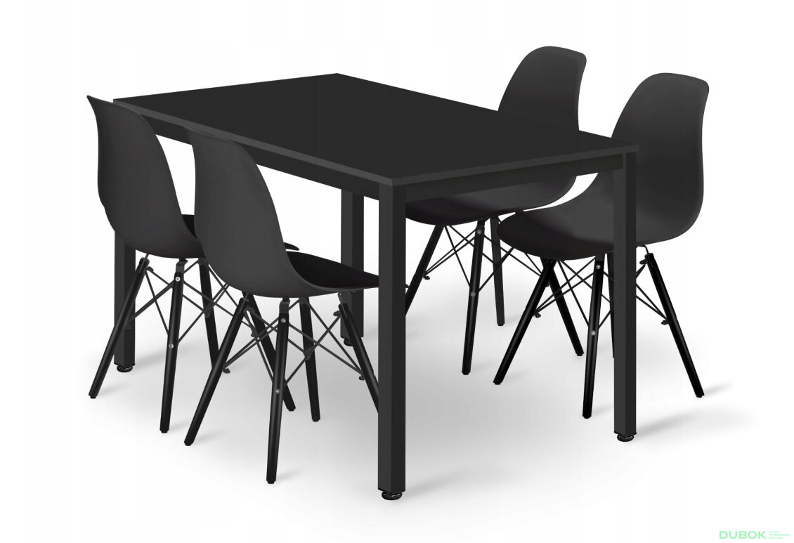 Sada obdélníkový stůl TESSA 120x60 černý + 4 židle OSAKA černé