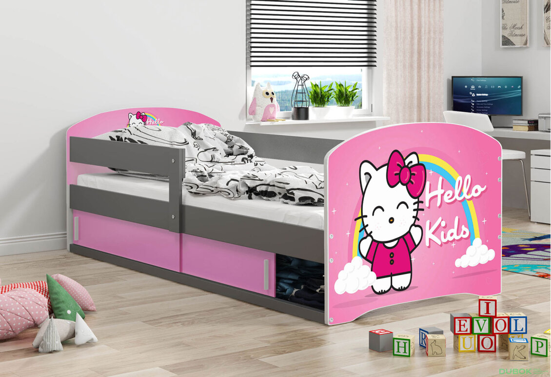 Obrázek 2 - Postel Luki 1 grafit Hello Kids 80x160 cm s roštem, matrací