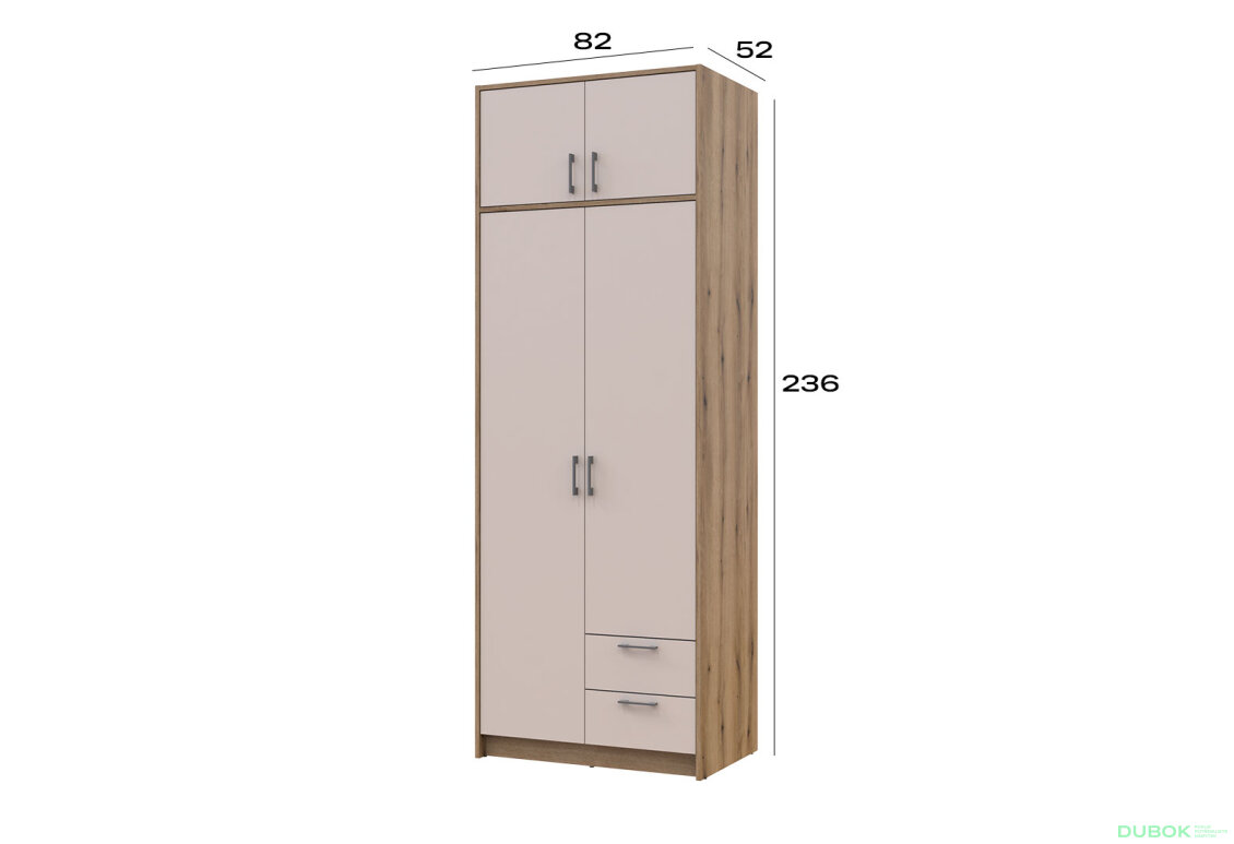 Obrázek 8 - Skříň Rondi 2 dřevotříska s nástavbou dub artisan / kašmír 82x52x236
