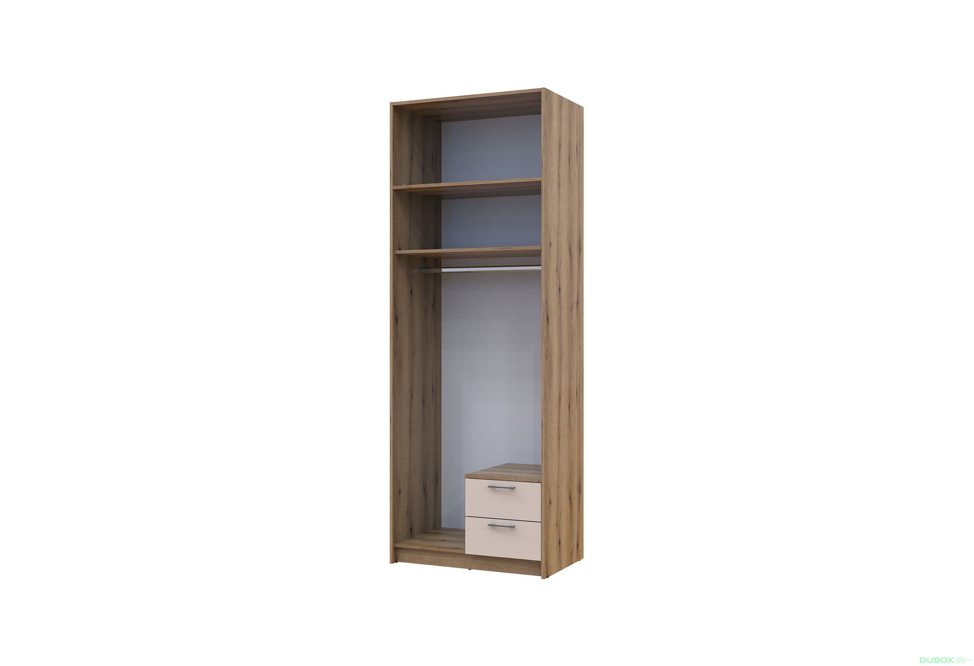 Obrázek 7 - Skříň Rondi 2 dřevotříska s nástavbou dub artisan / kašmír 82x52x236