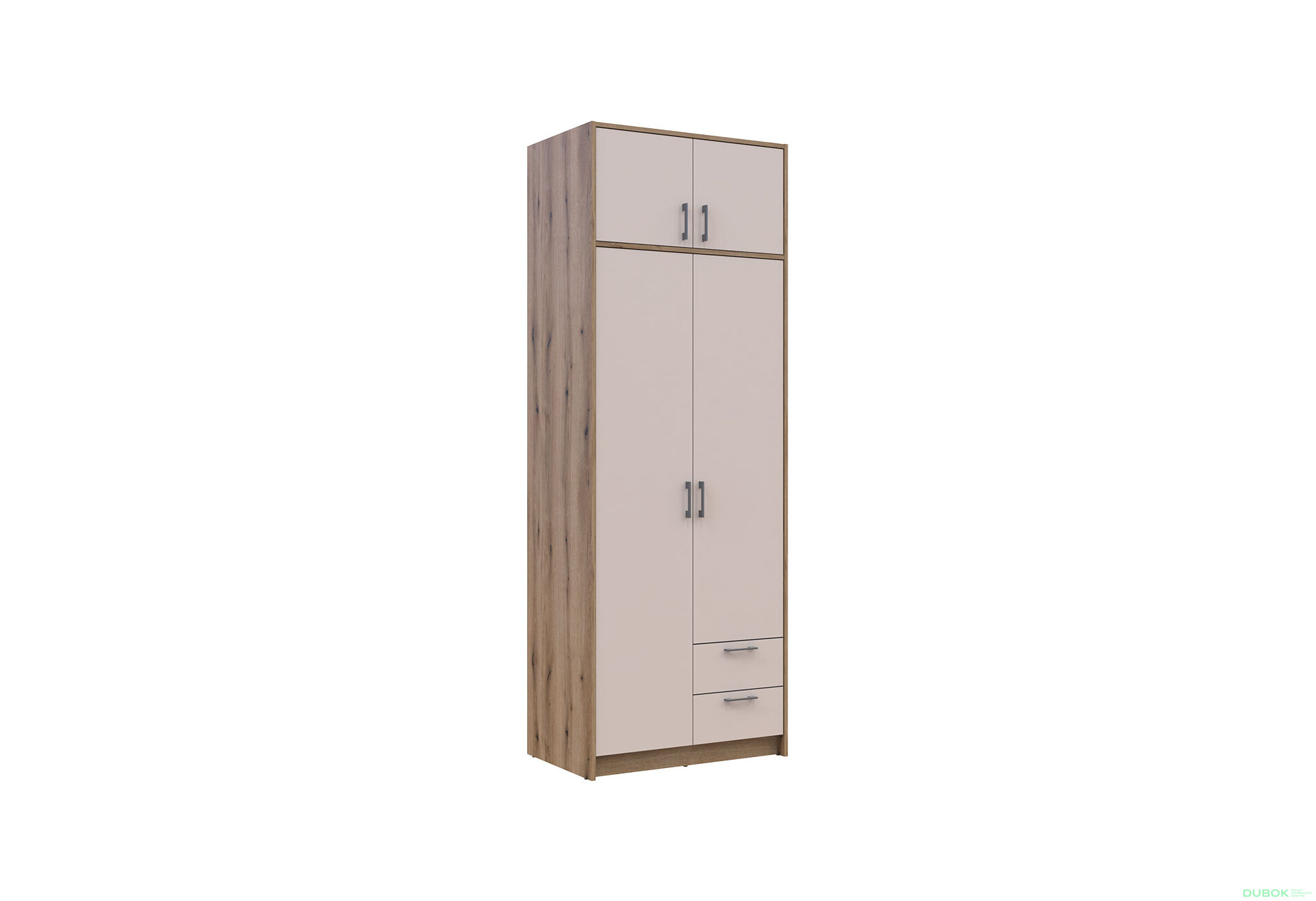 Obrázek 4 - Skříň Rondi 2 dřevotříska s nástavbou dub artisan / kašmír 82x52x236