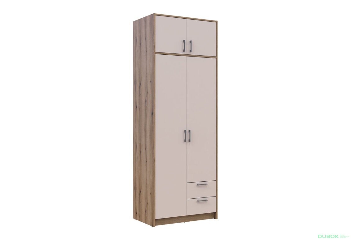 Obrázek 4 - Skříň Rondi 2 dřevotříska s nástavbou dub artisan / kašmír 82x52x236