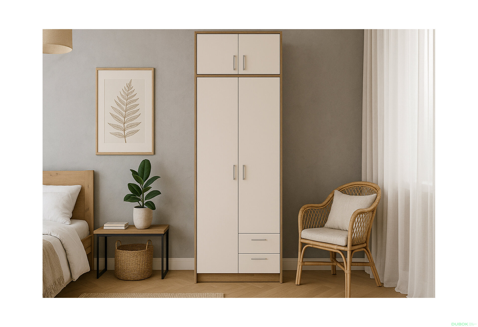 Obrázek 2 - Skříň Rondi 2 dřevotříska s nástavbou dub artisan / kašmír 82x52x236