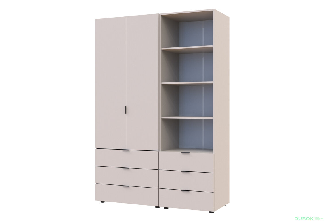 Skříň 2D s regálem se zásuvkami Gelar 137.5 cm kašemír