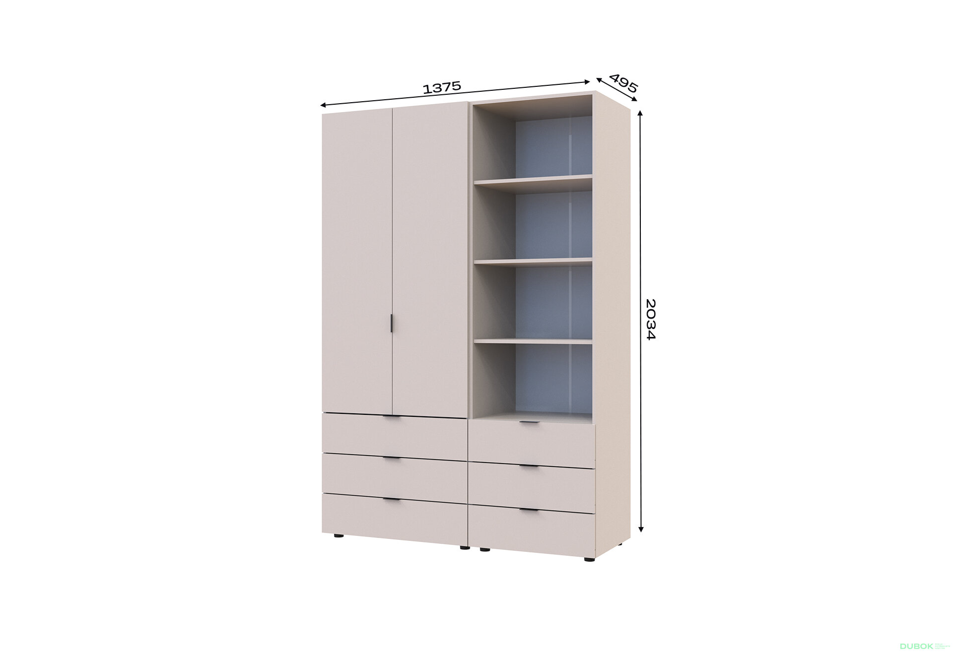 Obrázek 7 - Skříň 2D s regálem se zásuvkami Gelar 137.5 cm kašemír