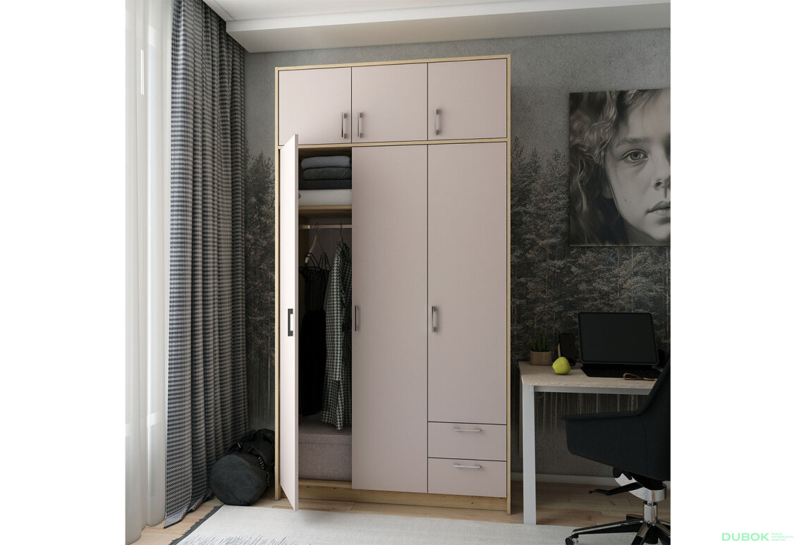 Obrázek 2 - Skříň Rondi 3 dřevotříska s horním prostorem artisan dub / cashmere 121x52x236