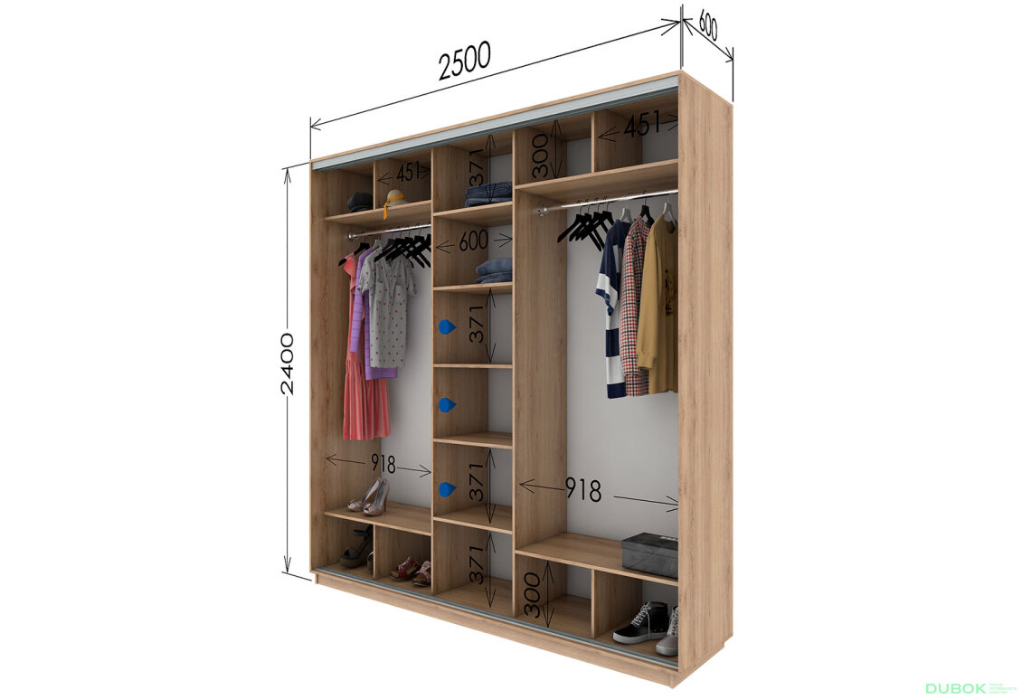 Obrázek 2 - Skříň s posuvnými dveřmi 2 DTD + 1 zrcadlo 250x240x60 Nymphaea alba