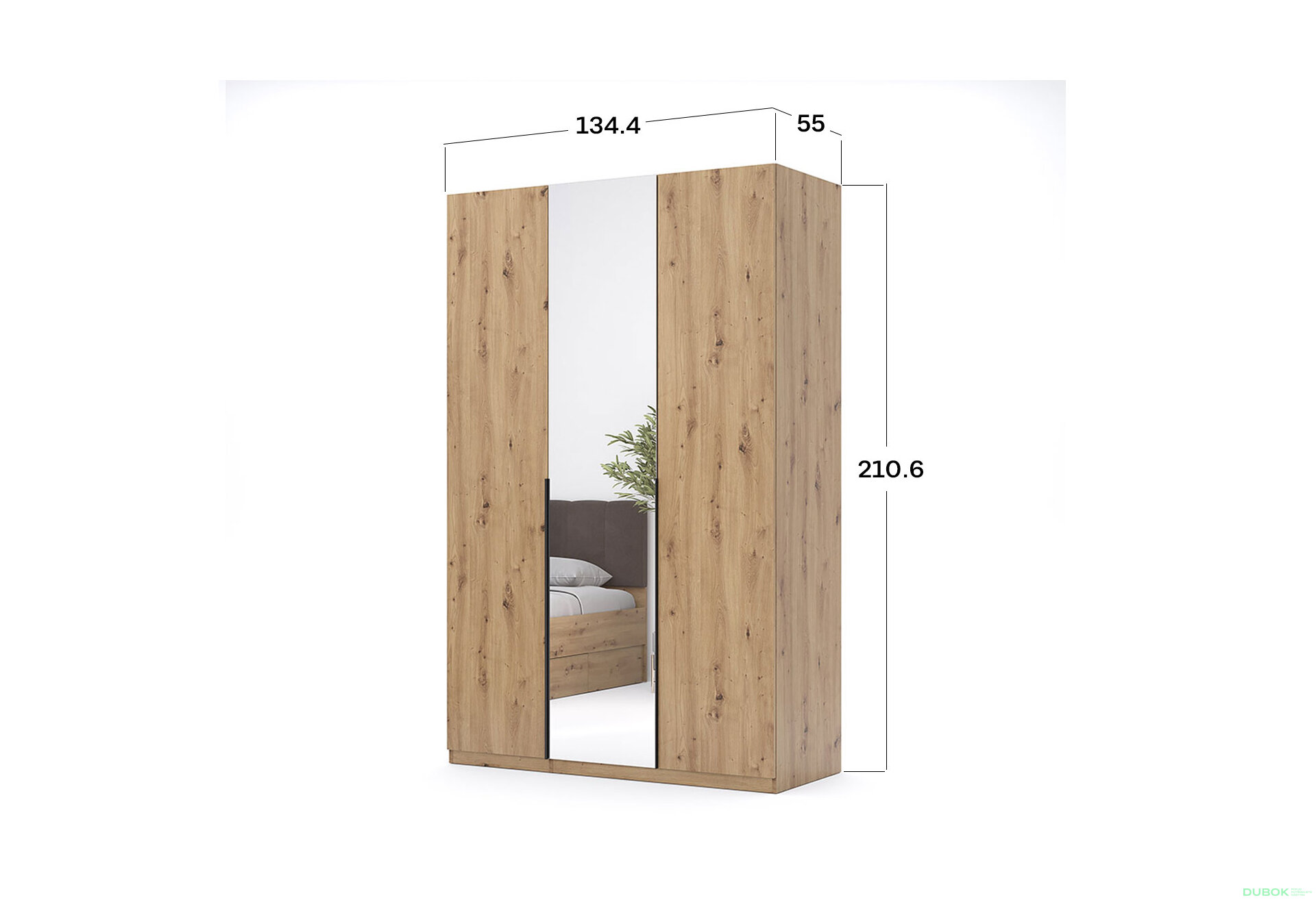 Obrázek 30 - Skříň 3dveřová se zrcadlem, série N, dub artisan Teddy