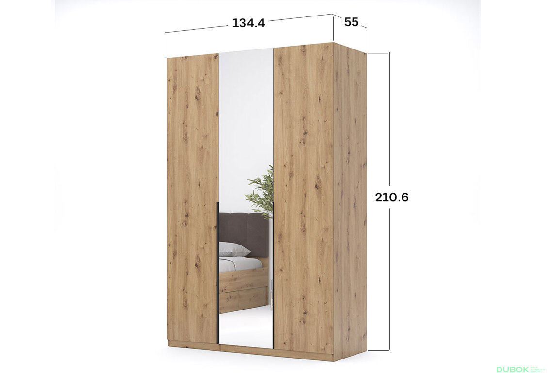 Obrázek 30 - Skříň 3dveřová se zrcadlem, série N, dub artisan Teddy