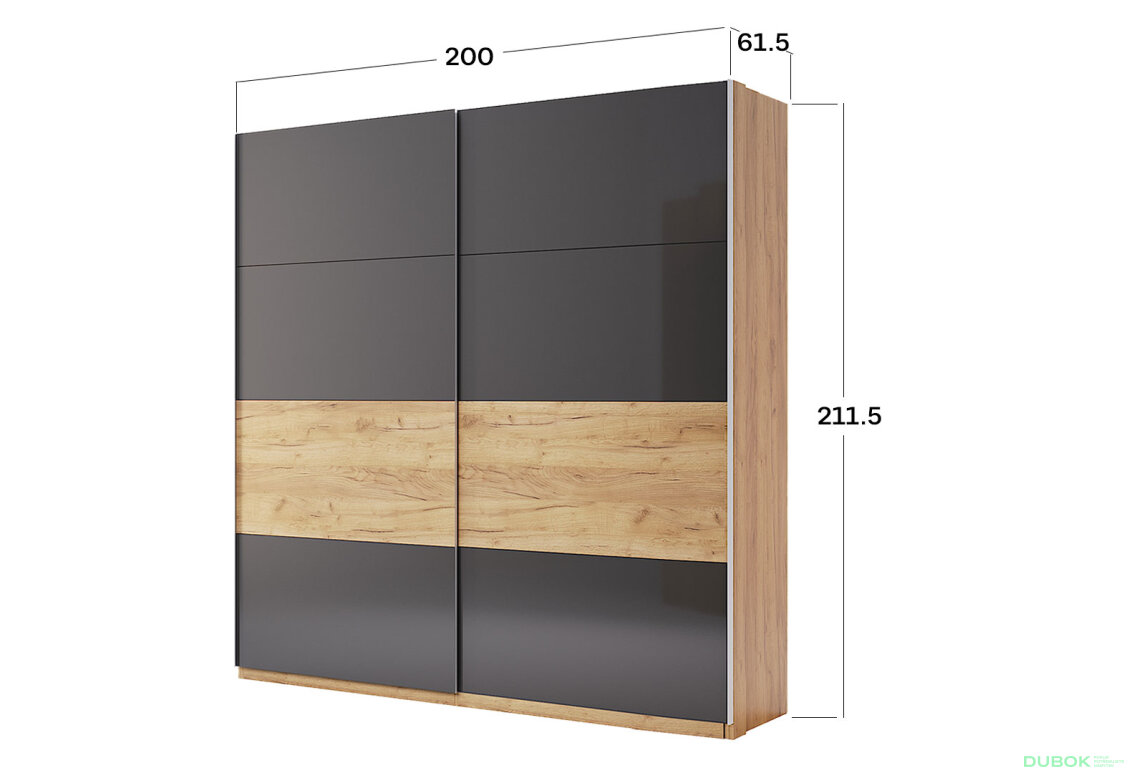 Obrázek 3 - Skříň s posuvnými dveřmi 2.0x2.1 Mat Láva/Dub Kraft, série N Ramona