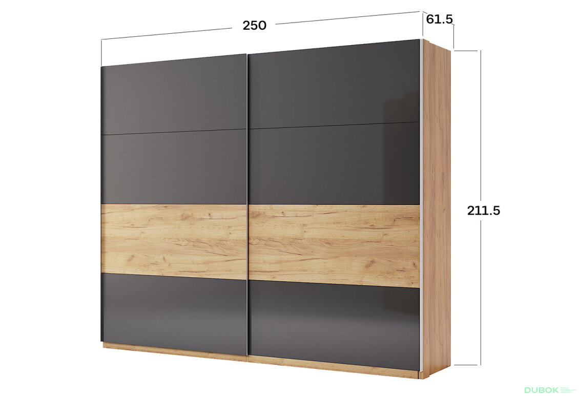 Obrázek 5 - Skříň s posuvnými dveřmi 2.5x2.1 Mat Láva/Dub Kraft, série N Ramona