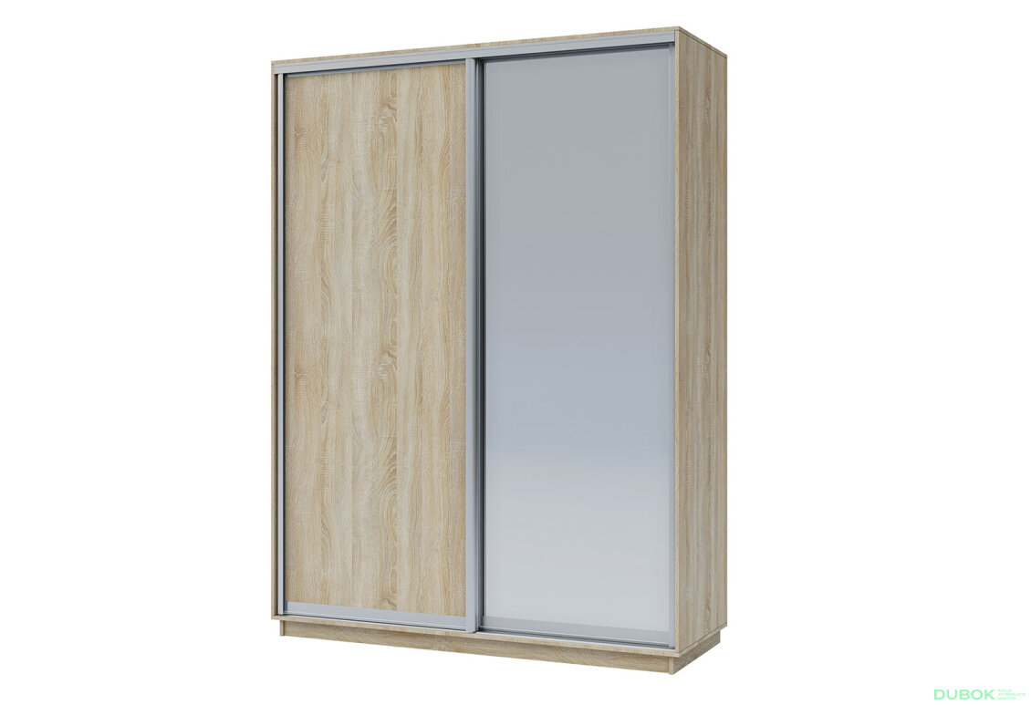 Skříň 180x240x60 dub sonoma, 1 dřevotříska+1 zrcadlo, stříbrný profil