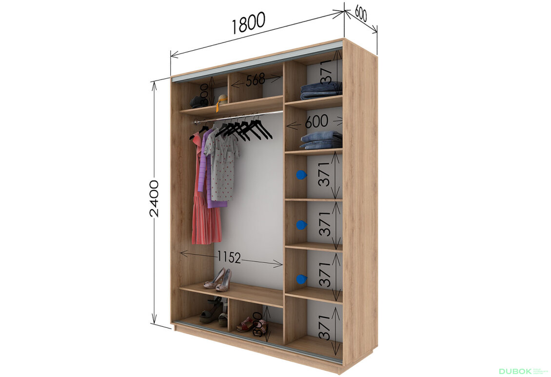 Obrázek 3 - Skříň 180x240x60 dub sonoma, 1 dřevotříska+1 zrcadlo, stříbrný profil