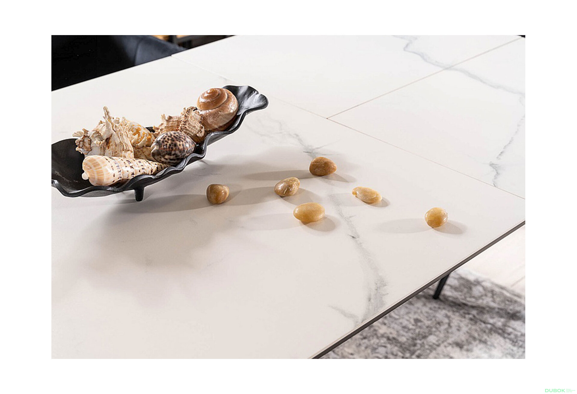 Obrázek 3 - Stůl Metropol Ceramic 120(180)x80 biały + 4 židle Lilia Velvet černý Bluvel 19 / kov černá matná